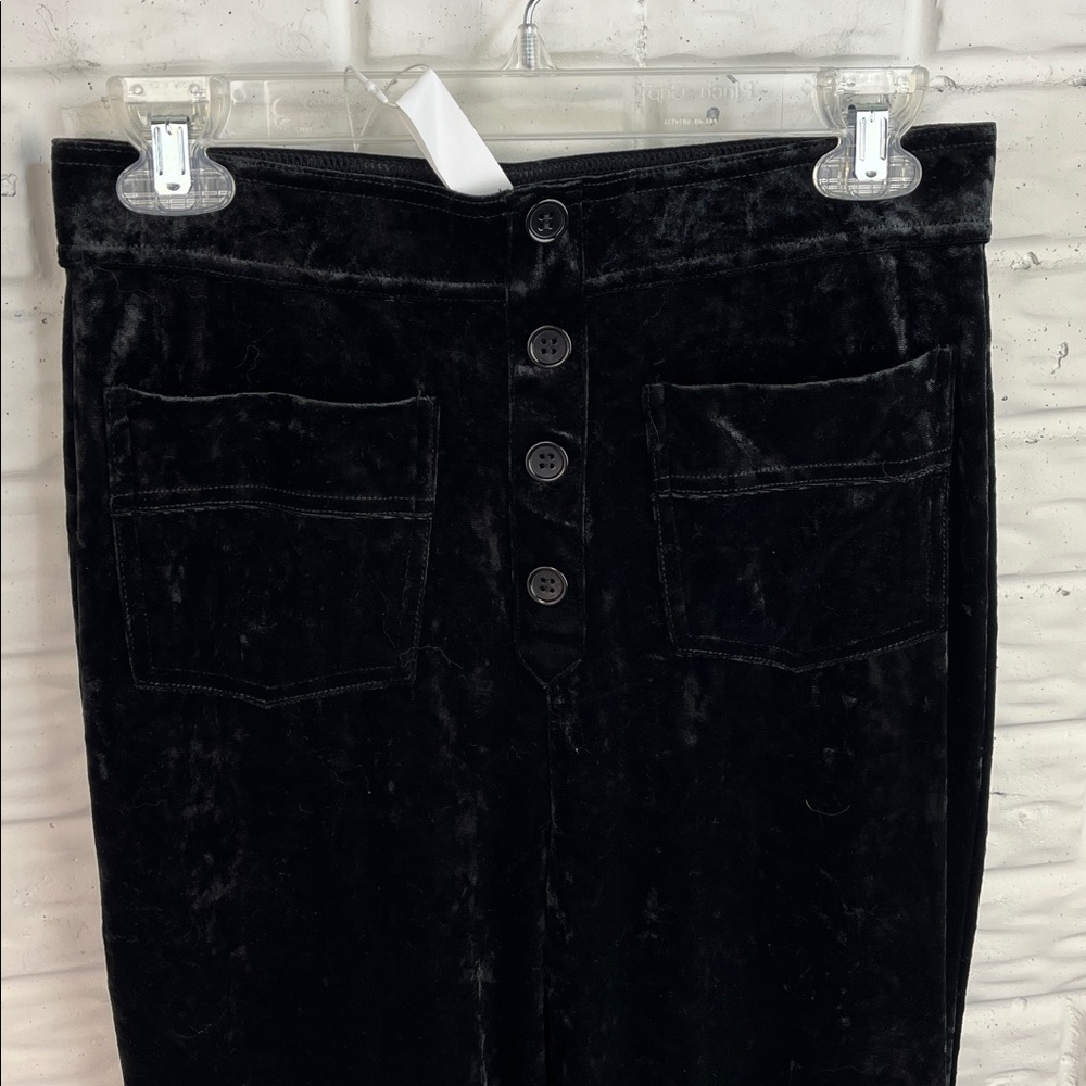 HALARA VELVET BLACK HIGH WAISTED WIDE LEG FRONT POCKET PULL ON PANTS SZ MED NWT - Picture 3 of 12